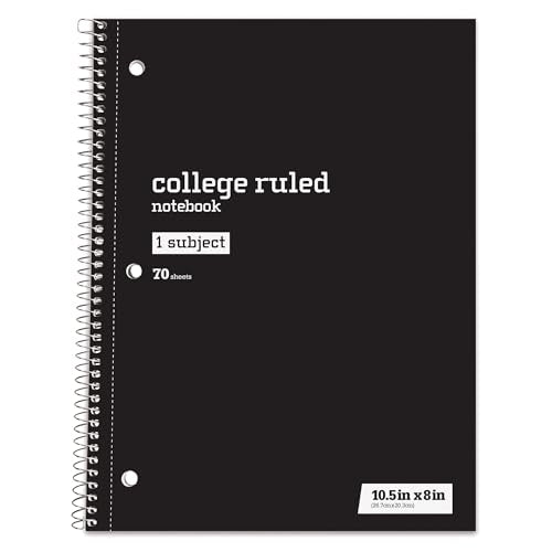 JUST BASICS® WIREBOUND NOTEBOOK 8 X 10-1/2 COLLEGE RULE 70 SHEETS PACK OF 6 - Brand New