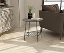 FINECASA Round End Table Industrial Sofa Table Storage Shelf - Grey - Brand New