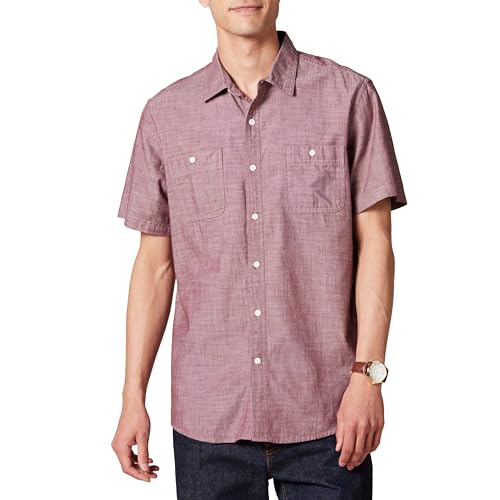 AMAZON ESSENTIALS MEN'S REGULAR-FIT, SHORT-SLEEVE BUTTON-DOWN, BURGUNDY, XXL - Brand New