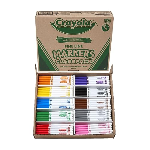 CRAYOLA FINE LINE MARKERS CLASSPACK - 200CT, ELEMENTARY SCHOOL, 588210 - Like New