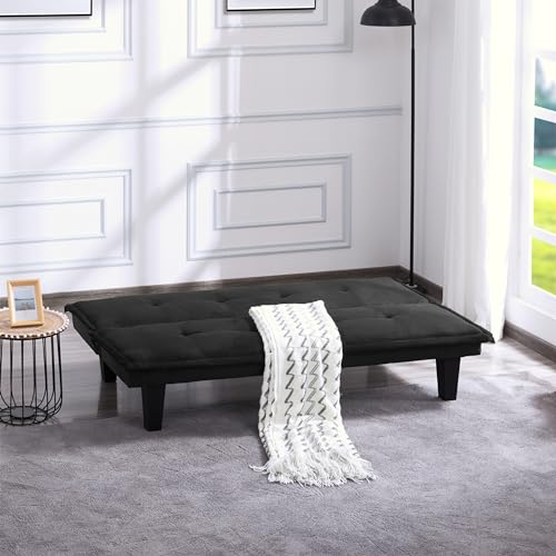 SUMKEA 63.8" Futon Bed with Adjustable Backrest and Suede Upholstery - Black - Like New