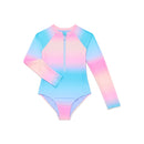 NO BOUNDARIES GIRLS ZIP UP RASH GUARD ONE PIECE SWIMSUIT, SIZE M - BLUE LARK - Brand New