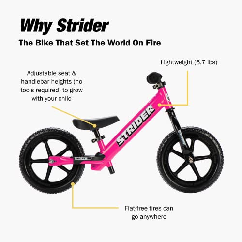 Strider 12” Sport Bike - No Pedal Balance Bicycle for Kids 1 to 4 Years PINK - Like New