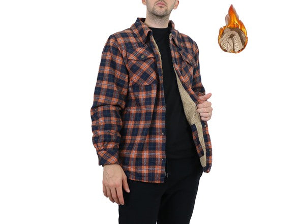 EURO JOY MEN'S FLANNEL SHERPA-LINED SHIRT JACKET - SIZE: MEN XL - GOLD/BLACK - Like New