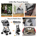 SKISOPGO Dog Cat Pet Gear 3-in-1 Foldable Pet Stroller Detachable Carrier Gray - Like New