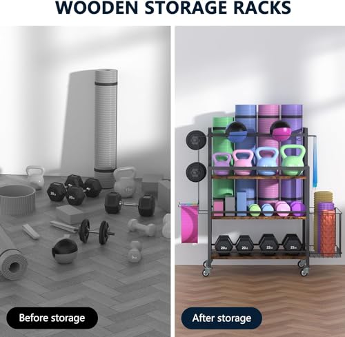 Easycom Home Gym Storage 4 Tier Large Capacity Rack for Dumbbells - BROWN - Like New