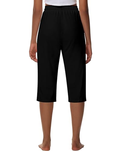 HUUKEAY WOMEN CAPRI SWEATPANTS COZY LOUNGE DRAWSTRING 3PACK BLACK GRAY BROWN L - Brand New