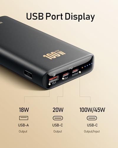 VEEKTOMX 100W LAPTOP POWER BANK 20000MAH FAST CHARGING PORTABLE VT202 DARK GRAY - Like New