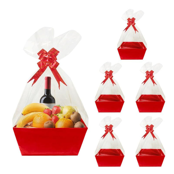 WOROWN 6 PACK RED CARDBOARD BASKET FOR GIFTS EMPTY 8 X 10 INCH KRAFT BASKET - Brand New