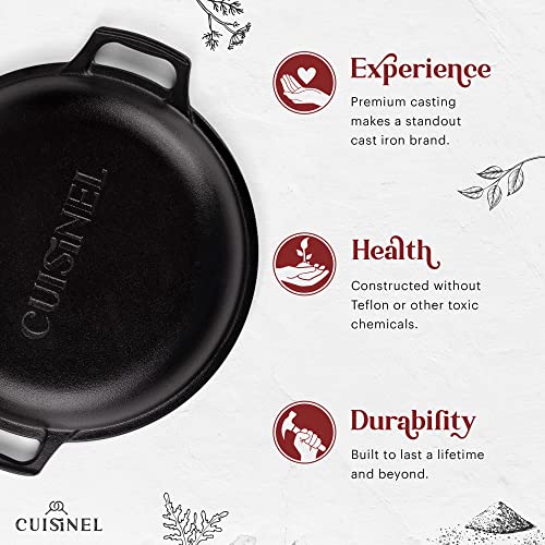 CUISINEL CAST IRON DUTCH OVEN 7-QUART PRE-SEASONED 2-IN-1 MULTI-COOKER - BLACK - Like New