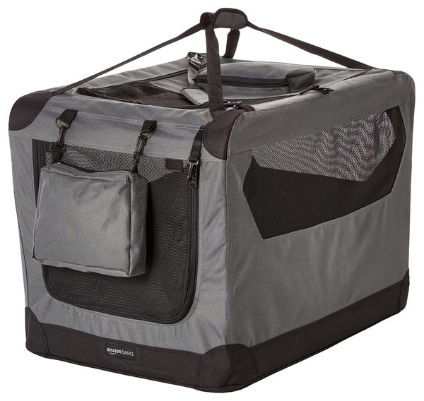 AMAZON BASICS FOLDING PORTABLE SOFT PET DOG CRATE CARRIER KENNEL - GRAY - Like New