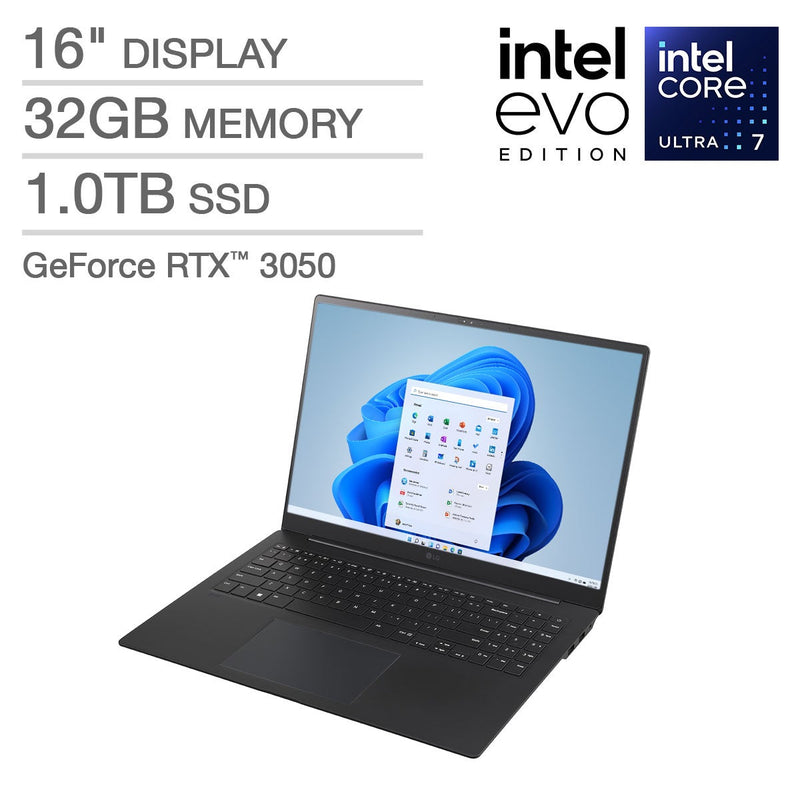 LG GRAM PRO 16 WQXGA+, ULTRA 7 155H 32GB 1TB SSD, 3050, 16Z90SP-A.ADB8U1 - BLACK - Like New