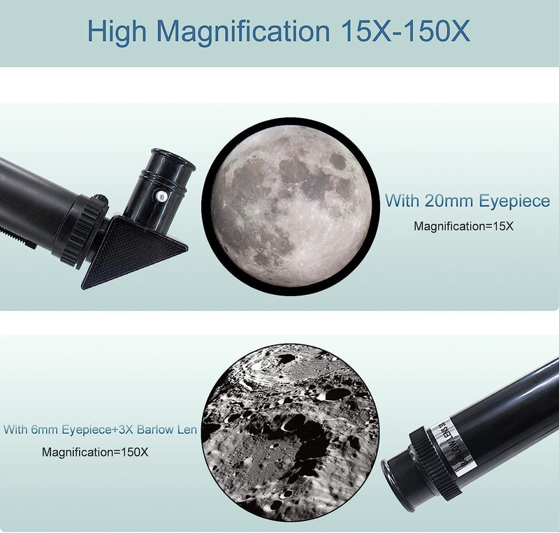 ToyerBee 70mm Aperture Refractor (15X-150X) Portable Travel Telescope - BLACK Like New