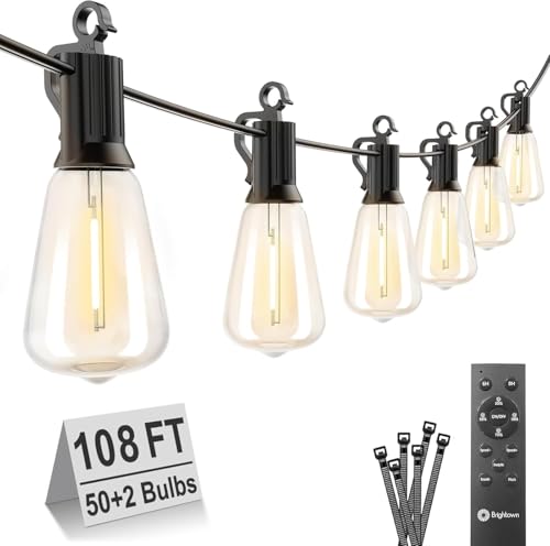 BRIGHTOWN 108FT OUTDOOR STRING LIGHTS LED PATIO LIGHTS WITH 52 SHATTERPROOF LED - Like New