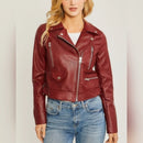 LOVETREE MOTO ZIP UP FAUX LEATHER JACKET FAUX LEATHER - SIZE: SMALL - RED - Brand New