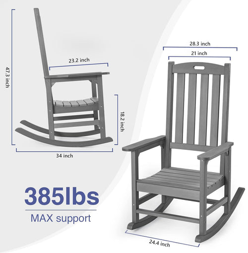 QOMOTOP PATIO OVERSIZED ROCKING CHAIR OUTDOOR WEATHER RESISTANT - GRAY - Like New