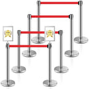 FERRAYCLE SET OF 8 STANCHIONS RETRACTABLE BELT BARRIER 6.6 FT - STAINLESS STEEL - Like New