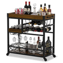 OHSUANIY BAR CART INDUSTRIAL MOBILE KITCHEN SERVING CARTS HOME 3 TIER - WALNUT - Like New
