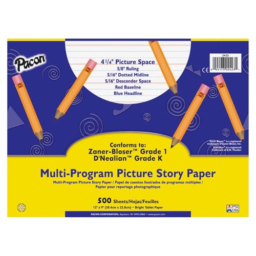 Pacon 2423 Multi-Program Picture Story Paper, 5/8-Inch Long Rule, 12 x 9, White - Brand New