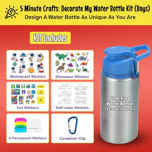 5-MINUTE CRAFTS KIDS BOY BOTTLE WITH STICKERS KIT, 16.9 oz/500 ml, 2333END - Like New
