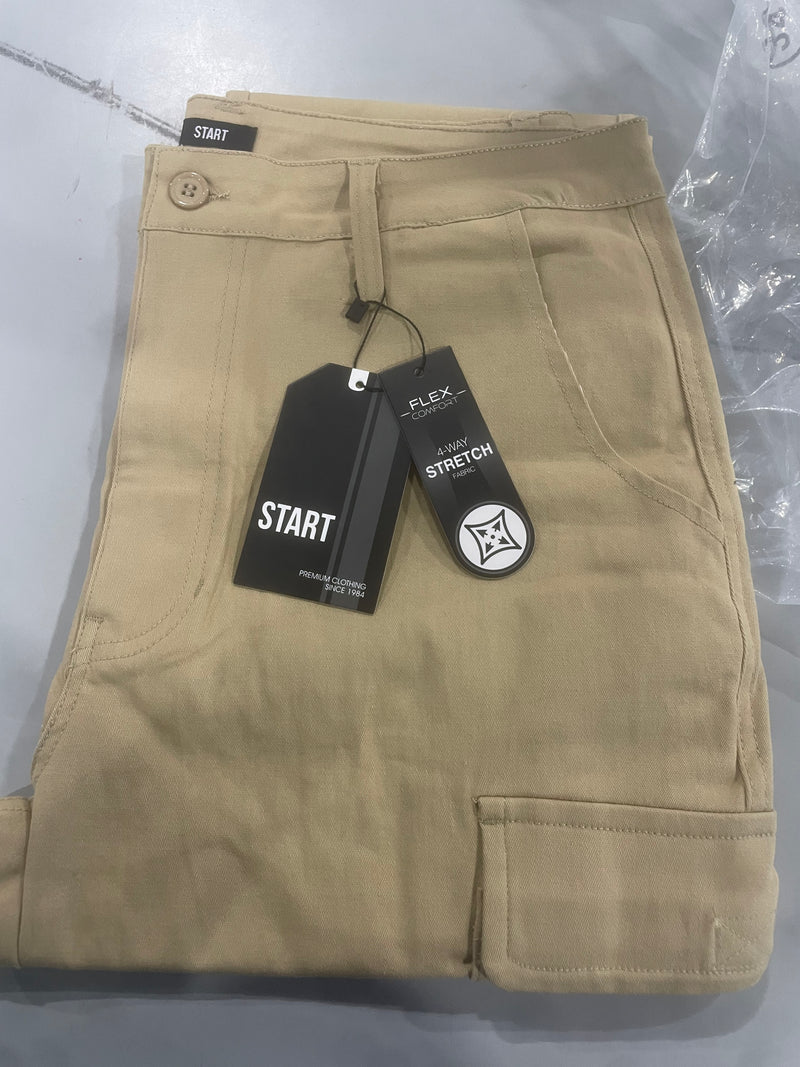 START FLEX COMFORT PANTS CARGO 4 WAY STRETCH MENS - SIZE: MEN 34 - KHAKI - Brand New