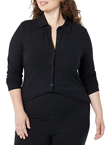 AMAZON ESSENTIALS WOMEN'S WIDE RIB BUTTON-UP COLLARED CARDIGAN SIZE S - BLACK - Brand New