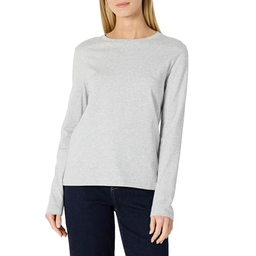 AMAZON ESSENTIALS WOMENS 100% COTTON REGULAR-FIT LONG-SLEEVE LIGHT GRAY HEATHER - Brand New
