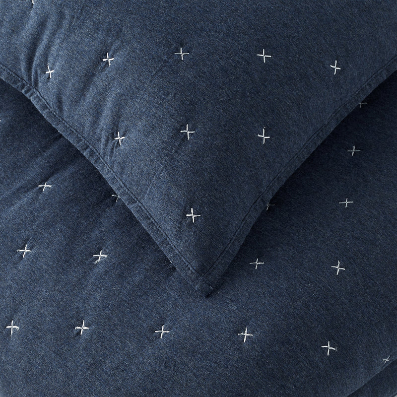 STONE & BEAM JERSEY X-STITCH COTTON COVERLET SET SOFT EASY CARE KING - NAVY - Like New