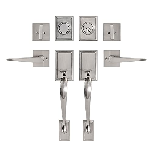 GUA OYH Double Door Handleset Entryway Keyed Dummy Door Lock Set (Matte Black) - Like New