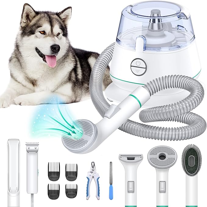 POSEAG 7-in-1 Pet Grooming Kit & Pet 99% Hair Low Noise 5 Tools - White Like New