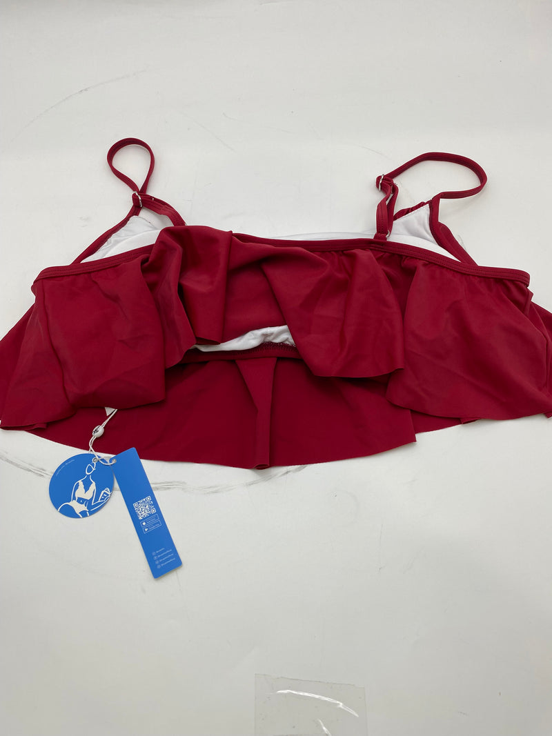 CUPSHE WOMEN'S HIGH WAISTED FALBALA BIKINI SET 2P - SIZE: L - BURGUNDY/GRAY - Like New