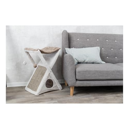 01-44771 TRIXIE MIGUEL FOLD AND STORE CAT TOWER, 25.5" H - GREIGE - Like New