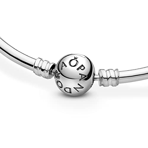 PANDORA MOMENTS STERLING SILVER CLASP CLOSURE BANGLE BRACELET 8.3-INCH - SILVER - Like New
