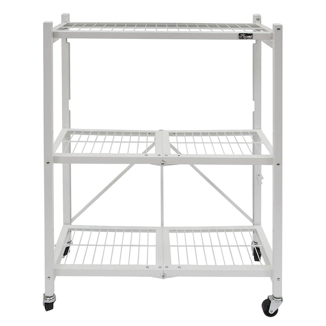 ORIGAMI 3-TIER FOLDABLE STORAGE SHELVES, HEAVY DUTY SHELF RACK UNIT - WHITE - Like New