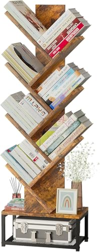 EASYCOM TREE BOOKSHELF METAL BASE 7 TIER BOOKCASE STORAGE - BROWN - Like New