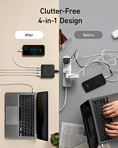 ANKER USB C CHARGER 543 65W II PIQ 3.0 & GaN 4-Port Slim Fast Wall A2046 BLACK - Like New
