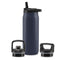 ZULU BASE 32OZ STAINLESS STEEL WATER BOTTLE,3 LIDS-Straw,Chug,Twist-Navy - Brand New