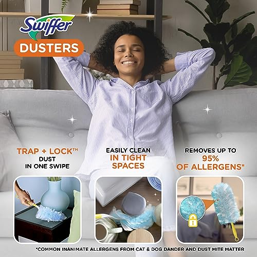 SWIFFER DUSTERS STARTER KIT, KIT INCLUDES 1 HANDLE AND 5 DUSTERS - LIGHT BLUE - Brand New