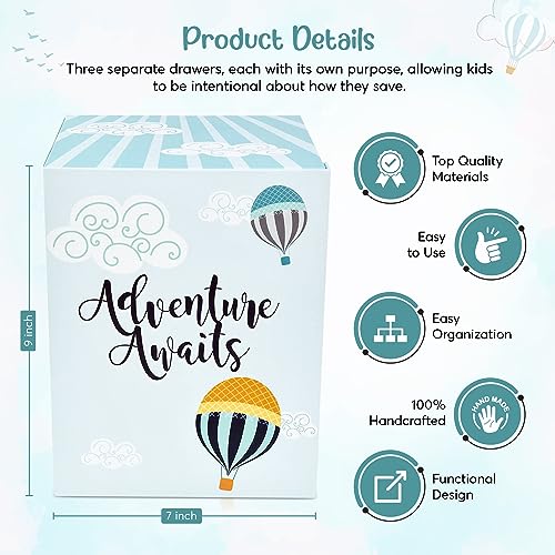TPB-MONEYDECOR - THREE DRAWERS FOR BILLS AND COINS - ADVENTURE AWAITS - Like New