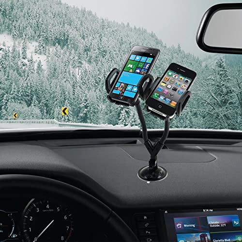 IBASICS HEAVY DUTY DUAL CAR MOUNT FLEXIBLE LONG GOOSENECK 2 PHONES - BLACK - Like New