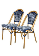 CHIVARI FRENCH BISTRO PATIO/INDOOR DINING CHAIR, 2 PACK, WICKER - BLUE/WHITE - Like New