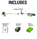 GREENWORKS 40V 12" Cordless Battery String Trimmer w/ 4.0 Ah Battery/Charger Like New