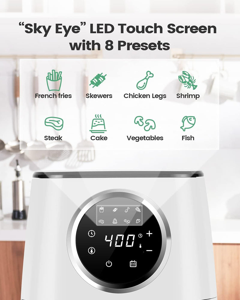 KOOC LARGE AIR FRYER, 4.5-QUAR, ELECTRIC HOT OVEN COOKER, 8 IN 1, KAF450, WHITE - Like New