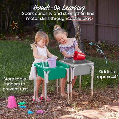 ECR4KIDS 2-STATION SAND AND WATER ADJUSTABLE PLAY TABLE ELR-12401 - GRAY/EMERALD - Like New