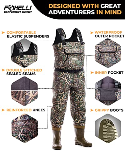 Foxelli Chest Waders, Waterproof 4mm Neoprene Hunting & Fishing Waders - Like New