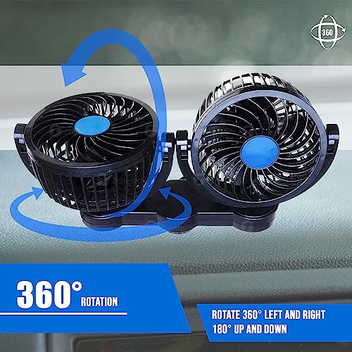 ZONETECH CAR COOLING AIR FAN 12V- DUAL HEAD - BLACK 1 PACK - Like New