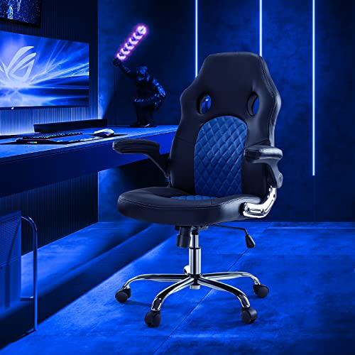 OLIXIS GAMING ERGONOMIC OFFICE DESK FLIP-UP ARMRESTS AND SUPPORT PU - BLUE - Like New