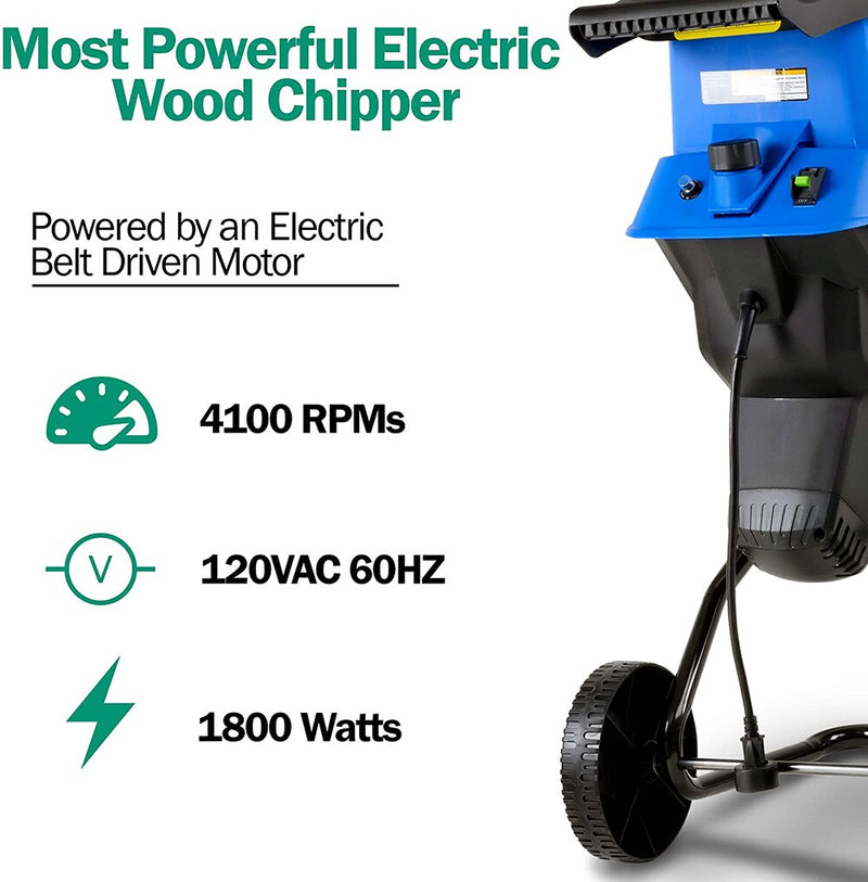 LANDWORKS ELECTRIC WOOD CHIPPER - LIGHT DUTY, BRANCHES, TRI-GUO023 - BLUE/BLUE - Like New