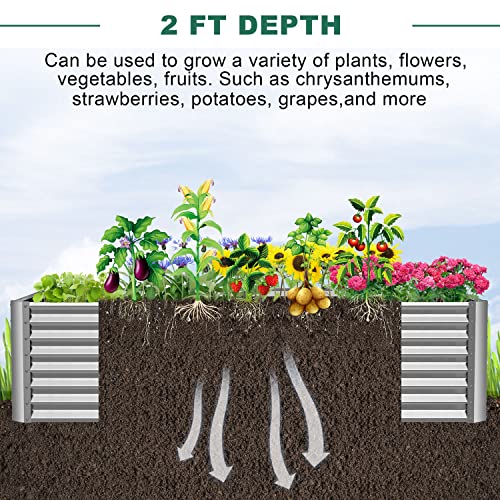 FRIZIONE 8x4x2ft Galvanized Metal Raised Garden Bed for Vegetables - SILVER - Like New