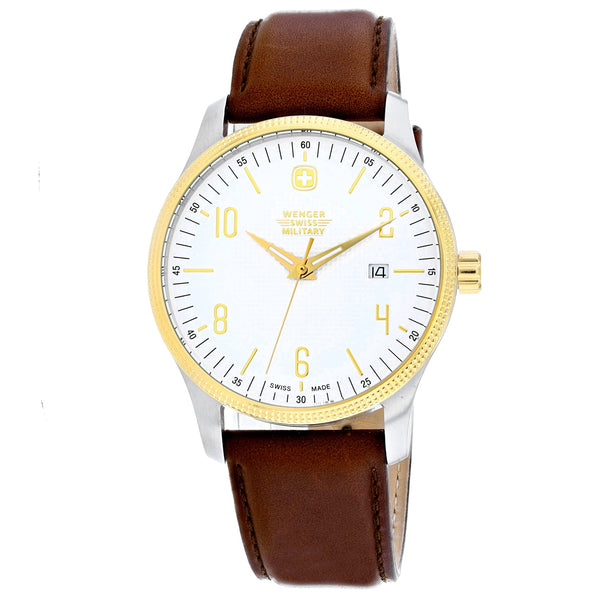 WENGER MEN'S SWISS MILITARY TELEGRAPH TWO-TONE WATCH - Gold/Silver/Brown - Like New